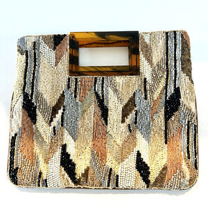 Anthropologie Clutch Beaded HandBag Turtoise Shell Tribal Look STATEMENT